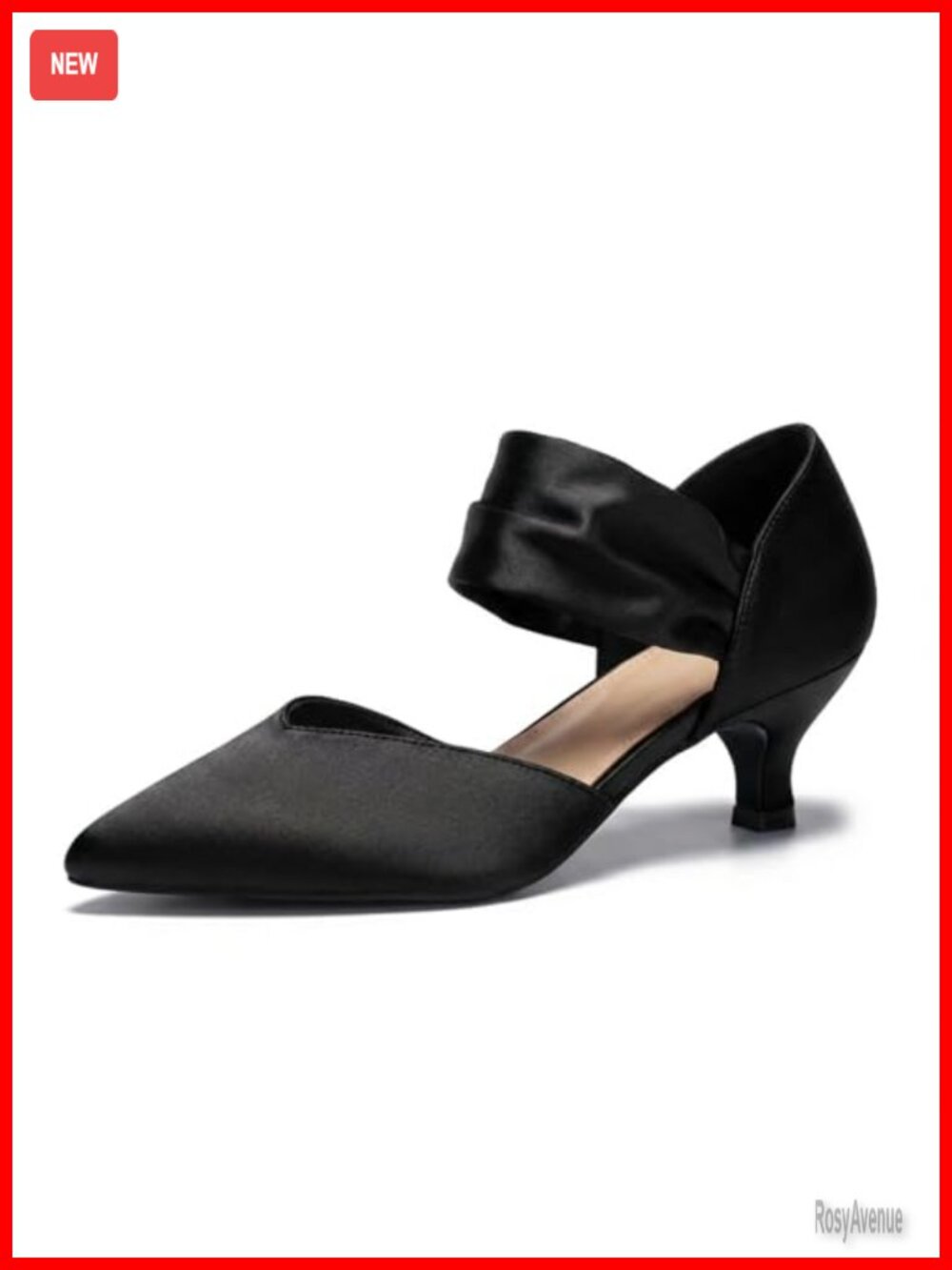Womens Kitten Heels Pointed Toe Pumps Ankle Strap Satin Dress Shoes